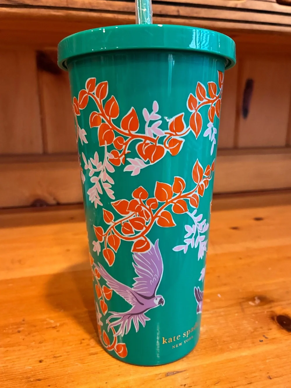 kate spade Bird Party Tumbler  with Floral  and Lavender Bird Design NWOT